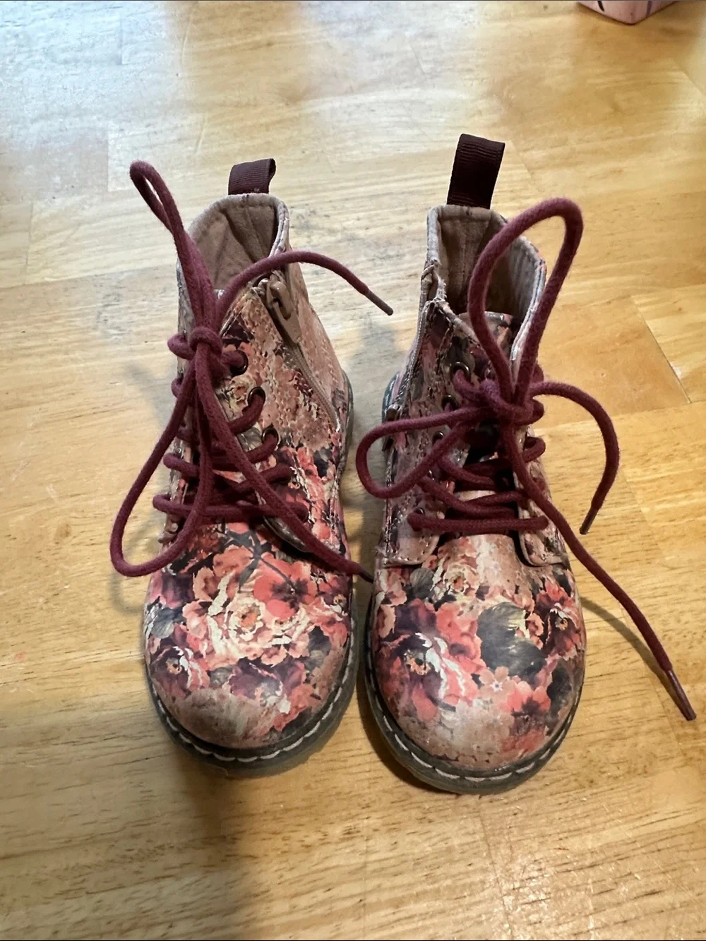 Zara Pink and Plum Floral Lace-Up Toddler Ankle Boots